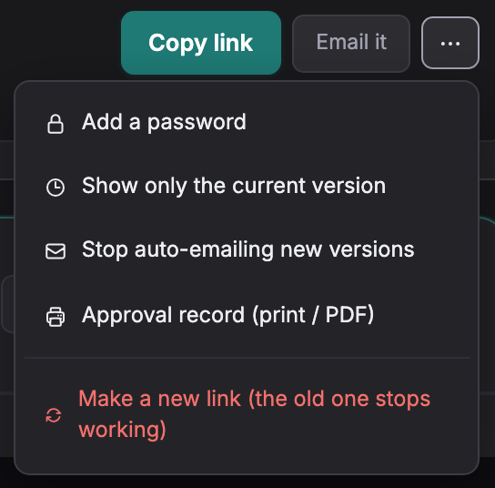 The link menu with Add a password at the top