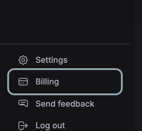 The sidebar with Billing ringed